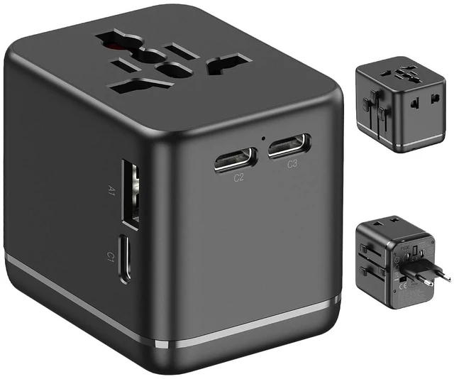 Main image of Universal Travel Adapter, 3 USB-C 1 USB-A, Dual AC Outlets Max 2500W | Compact, Palm-Size, International Power Adapter for Europe US UK AUS 200+ Countries, Charge 6 Devices At Once