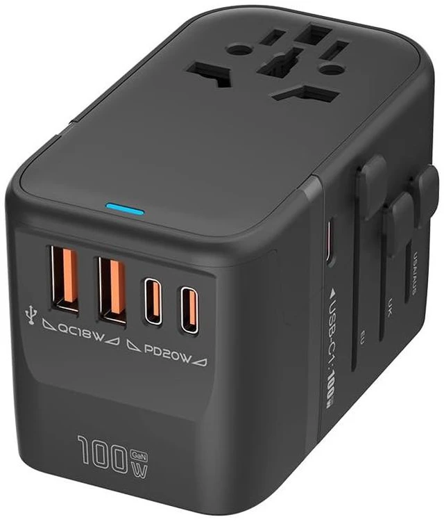 Main image of 100W GaN Universal Travel Adapter International Power Adapter, with 5 USB(3 USB C) Charging Ports European Travel Plug Worldwide for US to Europe UK, EU, AU (Type C/G/A/I) Outlet Wall Charger