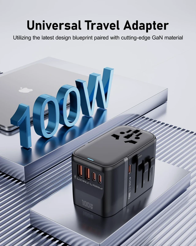 Alt view image 2 of 7 - 100W GaN Universal Travel Adapter International Power Adapter, with 5 USB(3 USB C) Charging Ports European Travel Plug Worldwide for US to Europe UK, EU, AU (Type C/G/A/I) Outlet Wall Charger