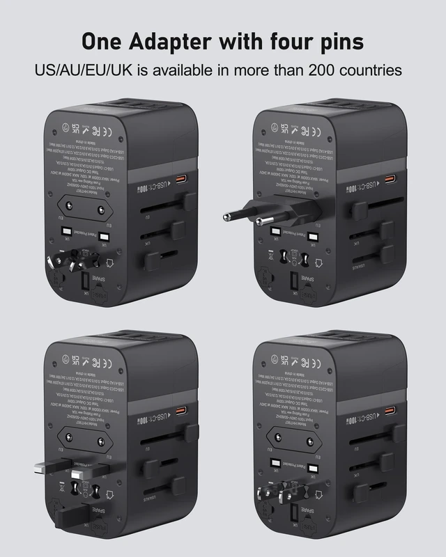 Alt view image 7 of 7 - 100W GaN Universal Travel Adapter International Power Adapter, with 5 USB(3 USB C) Charging Ports European Travel Plug Worldwide for US to Europe UK, EU, AU (Type C/G/A/I) Outlet Wall Charger