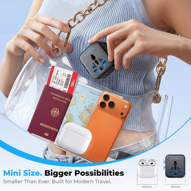 Alt view image 3 of 7 - Aura Mini Ultra-Compact International Plug, 2 Pack (Midnight Black) | Universal Charger for 200+ Countries (US/EU/UK/AU/AS), Portable Power Converter for Business TripNO USB A/C