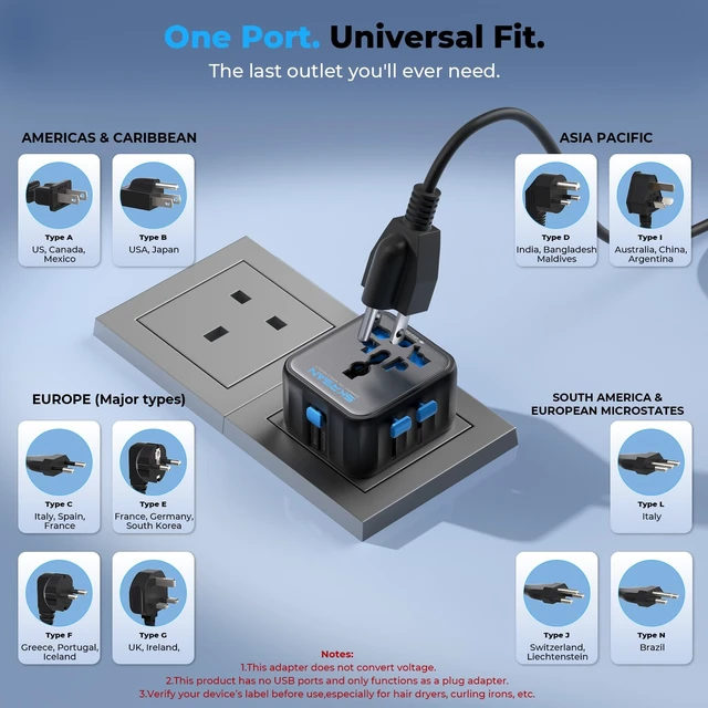 Alt view image 6 of 7 - Aura Mini Ultra-Compact International Plug, 2 Pack (Midnight Black) | Universal Charger for 200+ Countries (US/EU/UK/AU/AS), Portable Power Converter for Business TripNO USB A/C