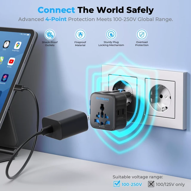 Alt view image 7 of 7 - Aura Mini Ultra-Compact International Plug, 2 Pack (Midnight Black) | Universal Charger for 200+ Countries (US/EU/UK/AU/AS), Portable Power Converter for Business TripNO USB A/C