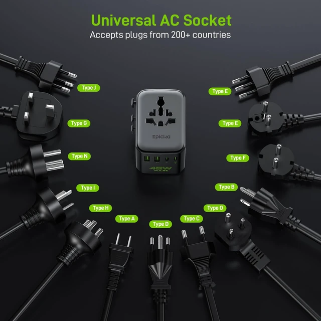 Alt view image 6 of 7 - Pulse Duo 45W Universal Travel Adapter PD/QC 3.0, 2AC/2USB-C/2USB-A | International Power Adapter for EU/US/UK/AU, Fast-Charging for Multi-Device Use, Black