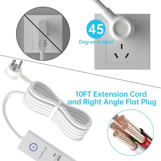 Alt view image 3 of 7 - Power Strip Surge Protector with USB-C Ports, 10FT Long Extension Cord | 6 Outlet and 4 USB Ports, Power Strips Flat Plug(1250W/10A/2100J), Wall Mountable Overload Protection for Home Office Dorm
