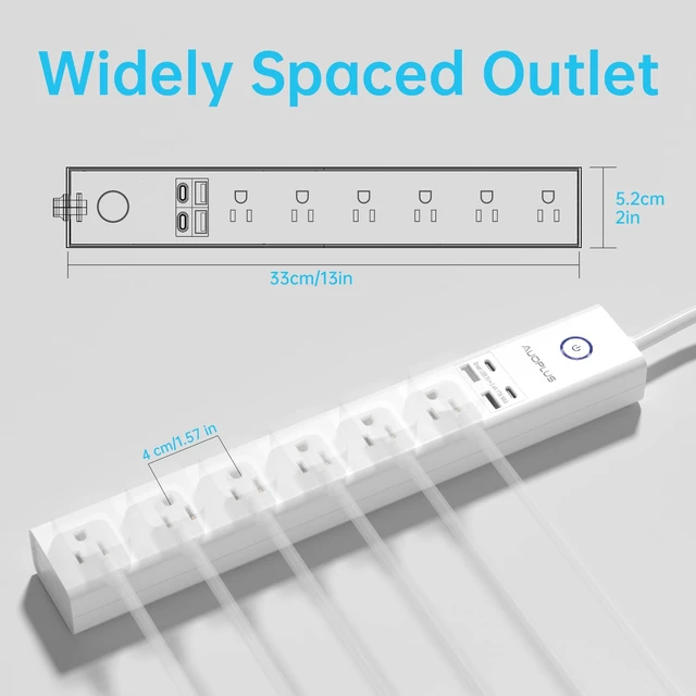 Alt view image 6 of 7 - Power Strip Surge Protector with USB-C Ports, 10FT Long Extension Cord | 6 Outlet and 4 USB Ports, Power Strips Flat Plug(1250W/10A/2100J), Wall Mountable Overload Protection for Home Office Dorm
