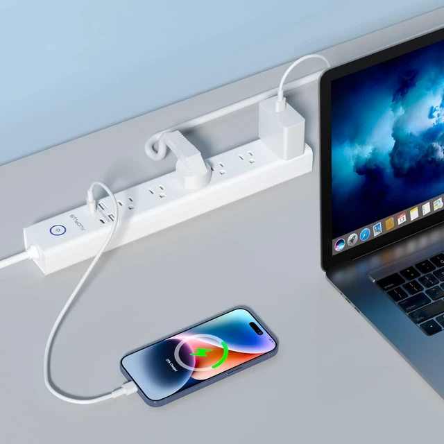 Alt view image 7 of 7 - Power Strip Surge Protector with USB-C Ports, 10FT Long Extension Cord | 6 Outlet and 4 USB Ports, Power Strips Flat Plug(1250W/10A/2100J), Wall Mountable Overload Protection for Home Office Dorm