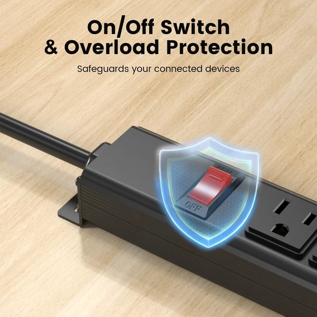 Alt view image 7 of 7 - Heavy Duty Long Power Strip with USB, 8 Outlets, 6FT, Black, 1 | Flat Plug Extension Cord, Wall Mount Electric Extender with Switch, Surge Protector for Industrial Garage Home Office Dorm