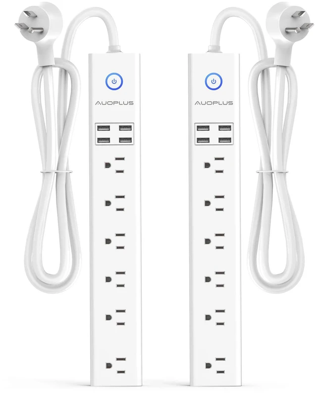 Main image of 2 Pack Power Strip Surge Protector Flat Plug - 6 Widely Spaced Outlets 4 USB Charging Ports, 2100J/10A with 6Ft Long Extension Cord, Overload Surge Protection, Wall Mount for Home Office