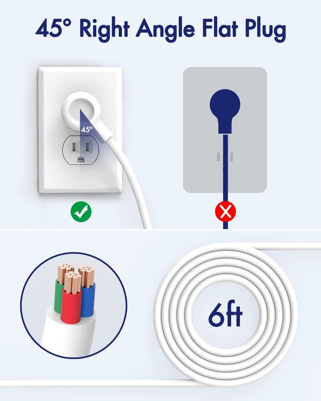 Alt view image 3 of 7 - 2 Pack Power Strip Surge Protector Flat Plug - 6 Widely Spaced Outlets 4 USB Charging Ports, 2100J/10A with 6Ft Long Extension Cord, Overload Surge Protection, Wall Mount for Home Office