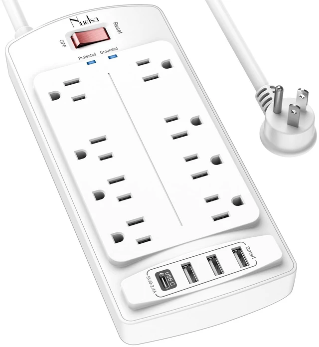 Main image of 6FT Surge Protector Power Strip, Extension Cord with 8 Outlets and 4 USB Ports, 6 Feet Power Cord, 2700 Joules, ETL Listed, White