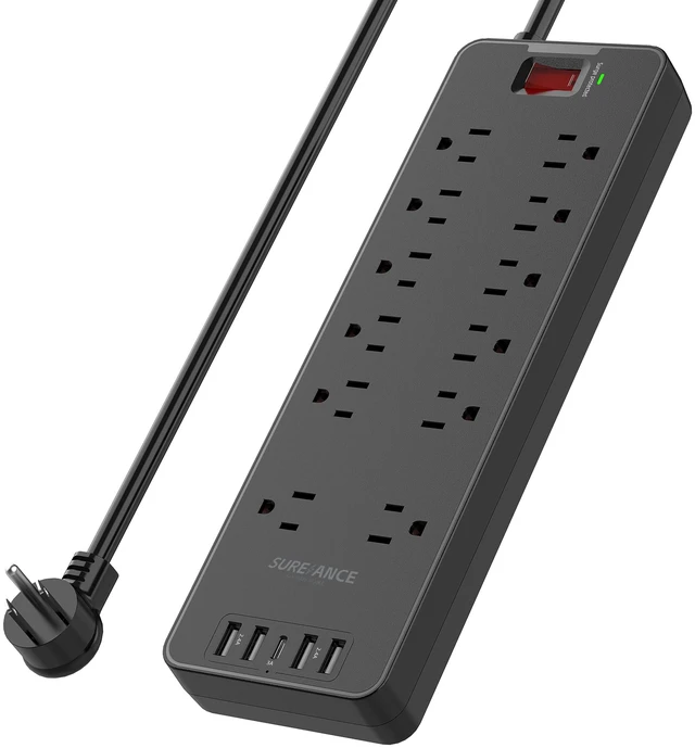 Main image of Surge Protector Power Strip 12 Outlets Surge Protector Outlet Extender with 5 USB Ports, 6FT Flat Plug Extension Cord, 2100J, Mountable, Flat Plug, Heavy Duty, Widely-Spaced, ETL Listed