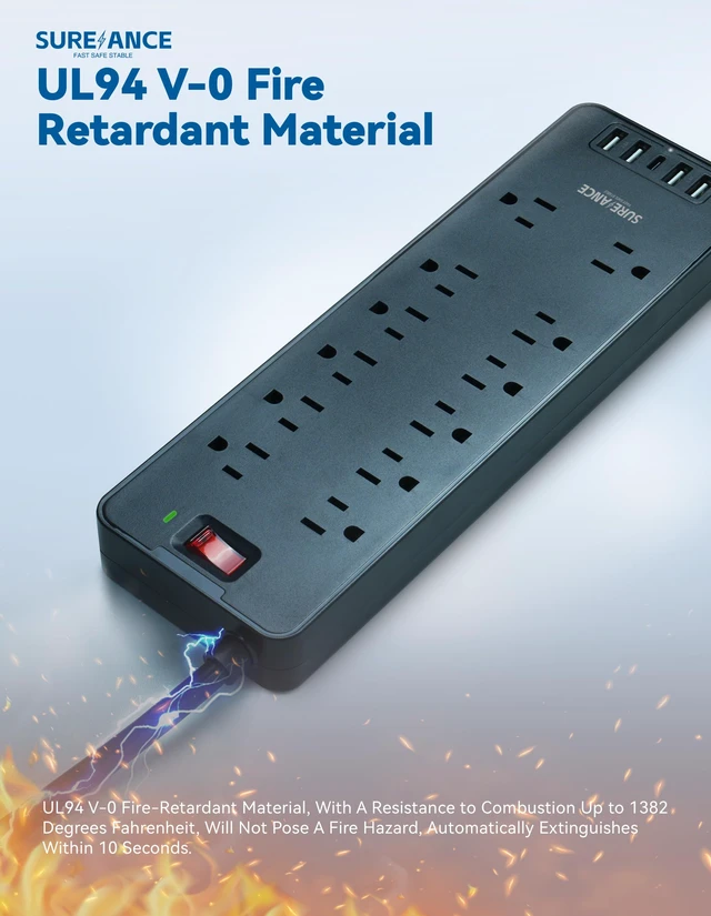 Alt view image 5 of 6 - Surge Protector Power Strip 12 Outlets Surge Protector Outlet Extender with 5 USB Ports, 6FT Flat Plug Extension Cord, 2100J, Mountable, Flat Plug, Heavy Duty, Widely-Spaced, ETL Listed