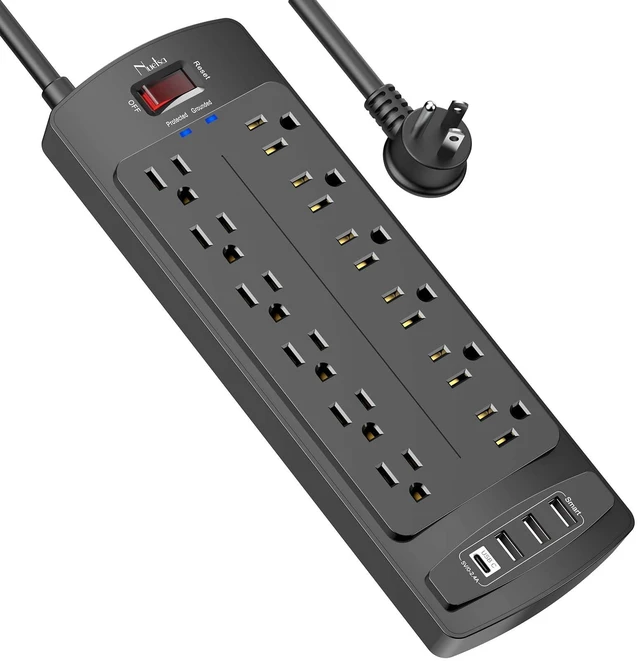 Main image of Surge Protector Power Strip, 12 Outlets and 4 USB Ports, 6 Feet Extension Cord for Home, Office, Dorm Essentials, 2700 Joules, ETL Listed, Black