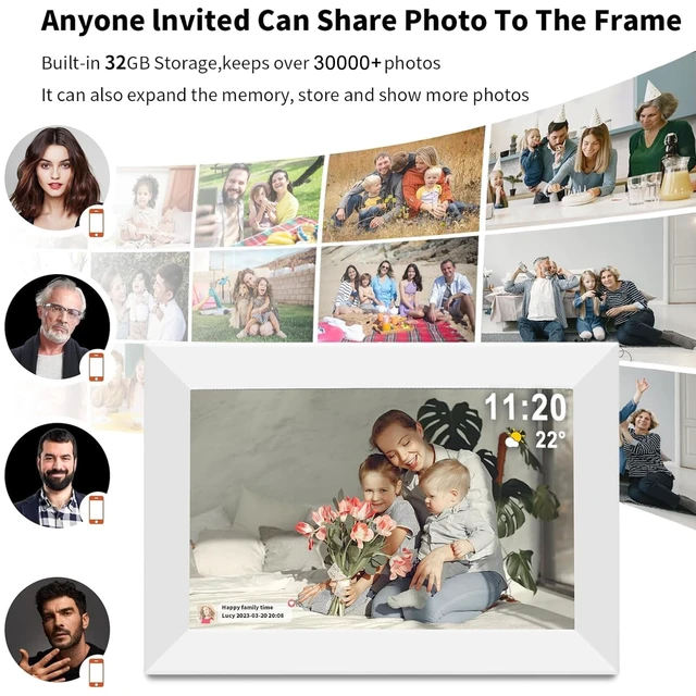 Alt view image 2 of 7 - Frameo 10.1" Digital Picture Frame White, Smart WiFi Digital Photo Frame with IPS Touch Screen, 1280x800 HD Display, 32GB Auto-Rotate Wall Mountable, SD/USB Slot, Instant Sharing via Frameo App