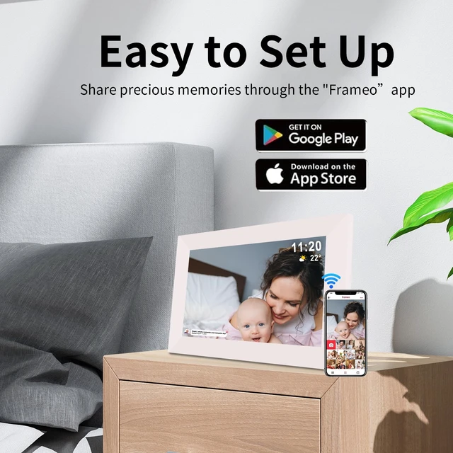 Alt view image 4 of 7 - Frameo 10.1" Digital Picture Frame White, Smart WiFi Digital Photo Frame with IPS Touch Screen, 1280x800 HD Display, 32GB Auto-Rotate Wall Mountable, SD/USB Slot, Instant Sharing via Frameo App
