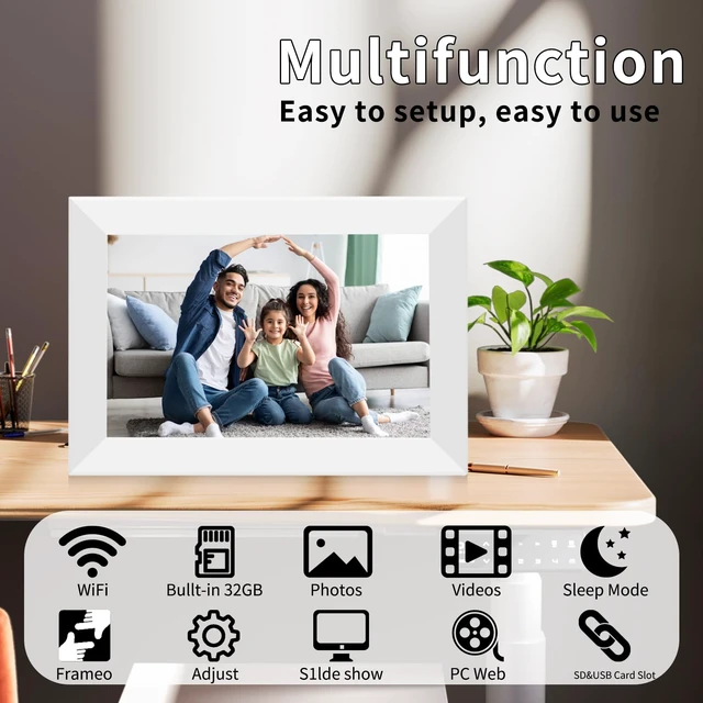 Alt view image 3 of 7 - Frameo 10.1" Digital Picture Frame White, Smart WiFi Digital Photo Frame with IPS Touch Screen, 1280x800 HD Display, 32GB Auto-Rotate Wall Mountable, SD/USB Slot, Instant Sharing via Frameo App