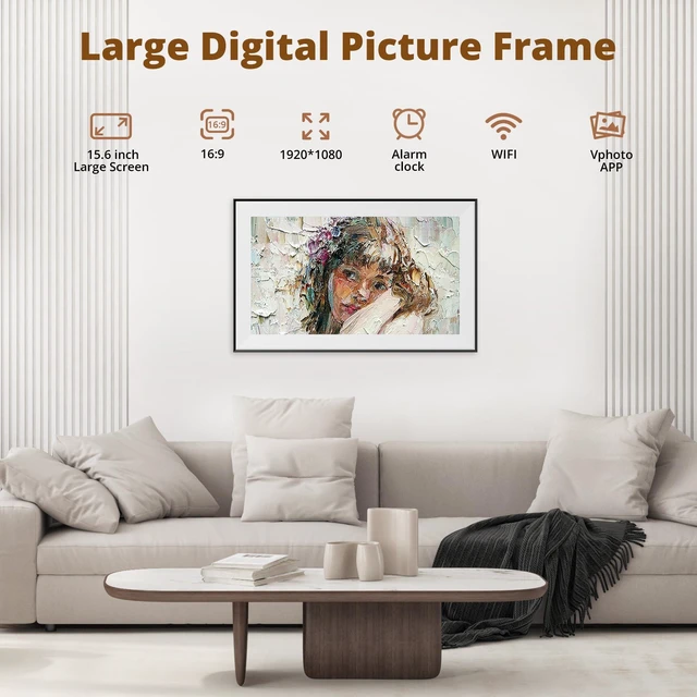 Alt view image 4 of 7 - 15.6 Inch Large WiFi Digital Picture Frame | Digital Photo Frame with 32GB Storage, 1080P Touch Screen,Share Photos/Videos Instantly via Free App Best Gifts for Mom