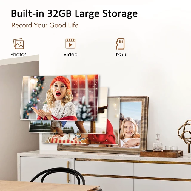 Alt view image 5 of 7 - 16 Inch Large Digital Picture Frame, Digital Photo Frame with 32GB Storage Wall Mountable, Auto-Rotate, Motion Sensor Share Photo Video via App