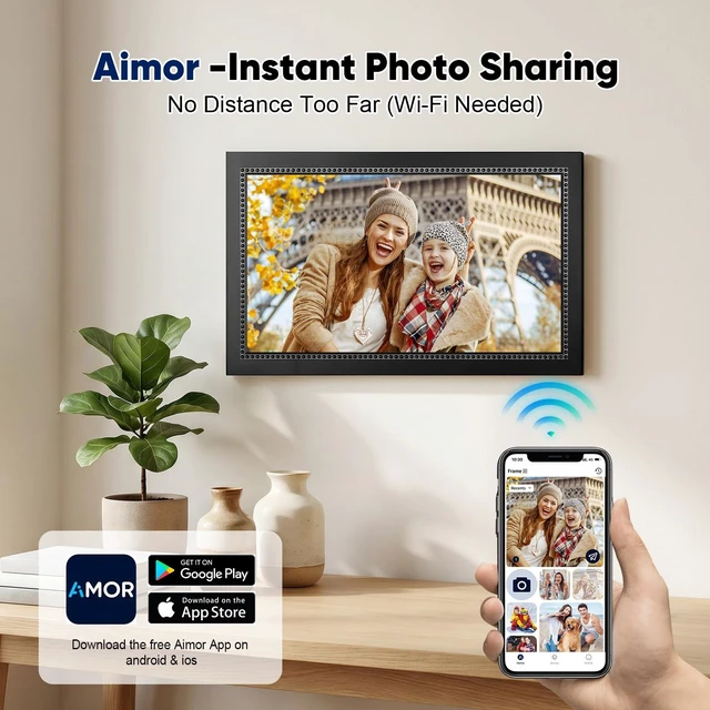 Alt view image 2 of 7 - Digital Picture Frame 15.6 Inch Digital Photo Frame with 64GB Storage, 1920 * 1080 IPS FHD Touchscreen, WiFi Smart Frame Share Photos and Videos Instantly from Anywhere via AiMOR App