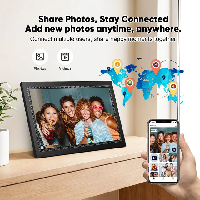 Alt view image 5 of 7 - Digital Picture Frame 15.6 Inch Digital Photo Frame with 64GB Storage, 1920 * 1080 IPS FHD Touchscreen, WiFi Smart Frame Share Photos and Videos Instantly from Anywhere via AiMOR App