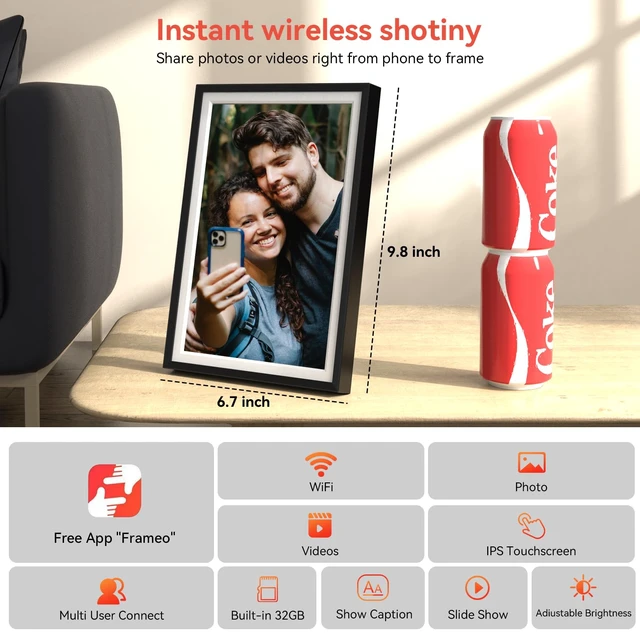 Alt view image 3 of 7 - Frameo 10.1 inch Digital Picture Frame, Smart WiFi Digital Photo Frame with 32G Memory, HD Touch Screen, Auto-Rotate, Slideshow, Easy Setup, Share Photos and Videos Anywhere(Black)