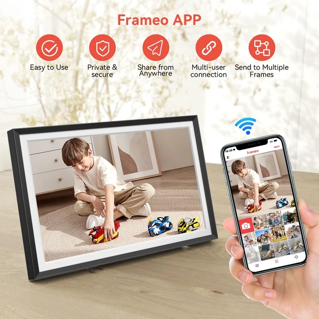Alt view image 4 of 7 - Frameo 10.1 inch Digital Picture Frame, Smart WiFi Digital Photo Frame with 32G Memory, HD Touch Screen, Auto-Rotate, Slideshow, Easy Setup, Share Photos and Videos Anywhere(Black)