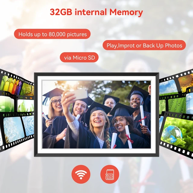 Alt view image 6 of 7 - Frameo 10.1 inch Digital Picture Frame, Smart WiFi Digital Photo Frame with 32G Memory, HD Touch Screen, Auto-Rotate, Slideshow, Easy Setup, Share Photos and Videos Anywhere(Black)