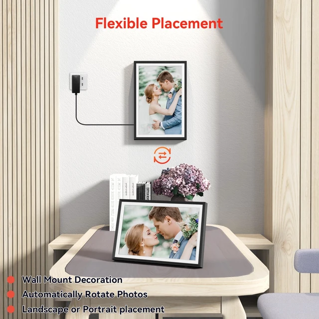 Alt view image 5 of 7 - Frameo 10.1 inch Digital Picture Frame, Smart WiFi Digital Photo Frame with 32G Memory, HD Touch Screen, Auto-Rotate, Slideshow, Easy Setup, Share Photos and Videos Anywhere(Black)