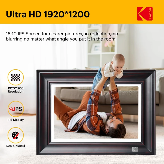 Alt view image 2 of 7 - WiFi Digital Picture Frame, 1920 x 1200 HD Touchscreen Digital Photo Frame, 10.1 Inches Intelligent Electronic Picture Frame with 32 GB,Auto-Rotate, Share Moments Instantly Gifts(Wood Frame)
