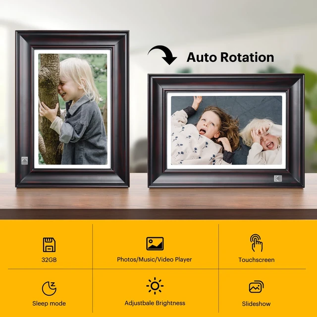 Alt view image 5 of 7 - WiFi Digital Picture Frame, 1920 x 1200 HD Touchscreen Digital Photo Frame, 10.1 Inches Intelligent Electronic Picture Frame with 32 GB,Auto-Rotate, Share Moments Instantly Gifts(Wood Frame)