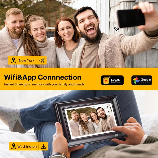 Alt view image 6 of 7 - WiFi Digital Picture Frame, 1920 x 1200 HD Touchscreen Digital Photo Frame, 10.1 Inches Intelligent Electronic Picture Frame with 32 GB,Auto-Rotate, Share Moments Instantly Gifts(Wood Frame)