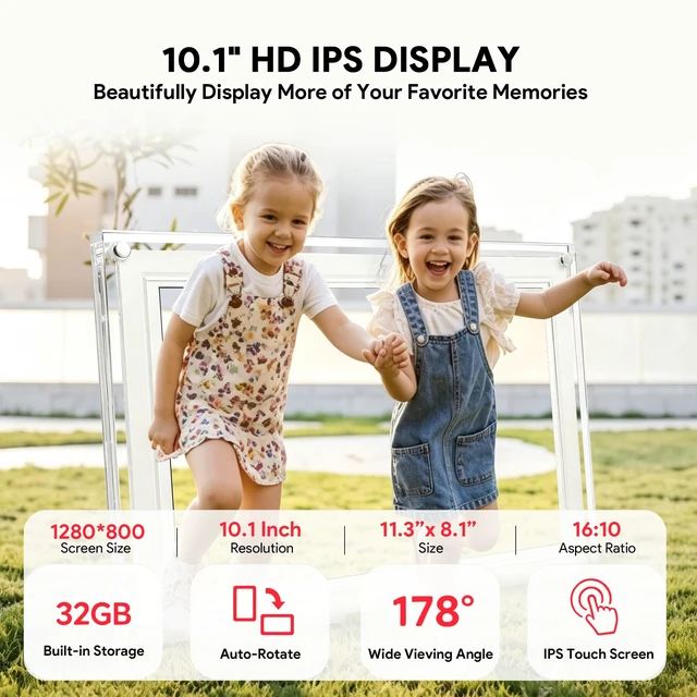 Alt view image 4 of 7 - Frameo 10.1 Inch WiFi Digital Picture Frame with IPS Touch Screen | 32GB HD IPS Display, Share Moments Instantly via Frameo App from Anywhere, Gifts for Parents and Grandparents