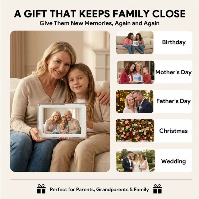 Alt view image 7 of 7 - Frameo 10.1 Inch WiFi Digital Picture Frame with IPS Touch Screen | 32GB HD IPS Display, Share Moments Instantly via Frameo App from Anywhere, Gifts for Parents and Grandparents