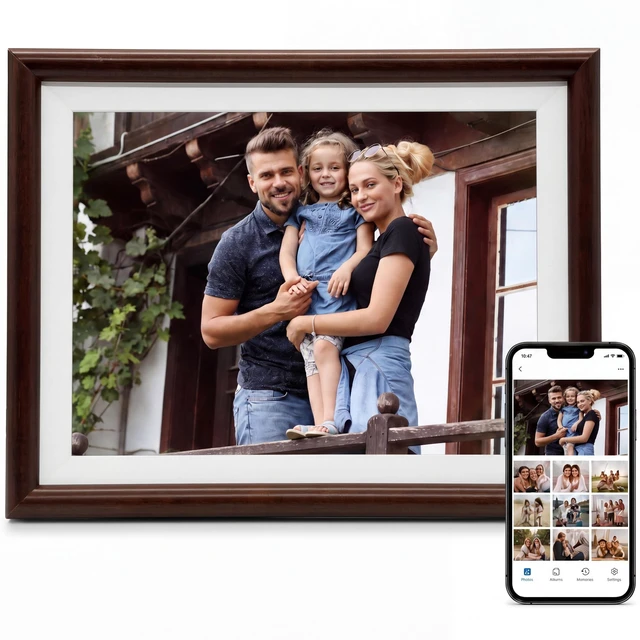 Main image of 8" Digital Picture Frame, 100% Real Wood Small Electronic Photo Frame Ideas, 16GB Storage, 1280x800 HD IPS Touchscreen, Auto Rotate, Share Photos & Videos from Anywhere
