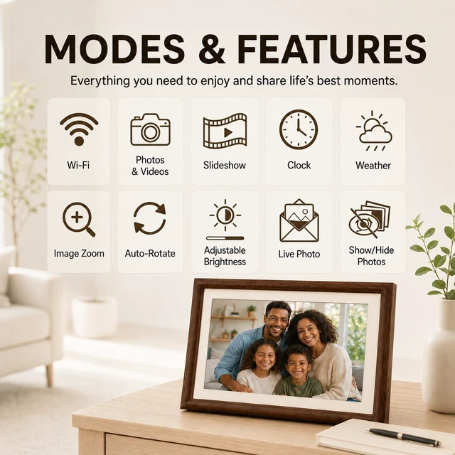 Alt view image 4 of 7 - 8" Digital Picture Frame, 100% Real Wood Small Electronic Photo Frame Ideas, 16GB Storage, 1280x800 HD IPS Touchscreen, Auto Rotate, Share Photos & Videos from Anywhere