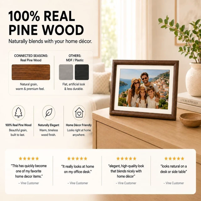 Alt view image 5 of 7 - 8" Digital Picture Frame, 100% Real Wood Small Electronic Photo Frame Ideas, 16GB Storage, 1280x800 HD IPS Touchscreen, Auto Rotate, Share Photos & Videos from Anywhere