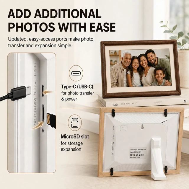 Alt view image 7 of 7 - 8" Digital Picture Frame, 100% Real Wood Small Electronic Photo Frame Ideas, 16GB Storage, 1280x800 HD IPS Touchscreen, Auto Rotate, Share Photos & Videos from Anywhere