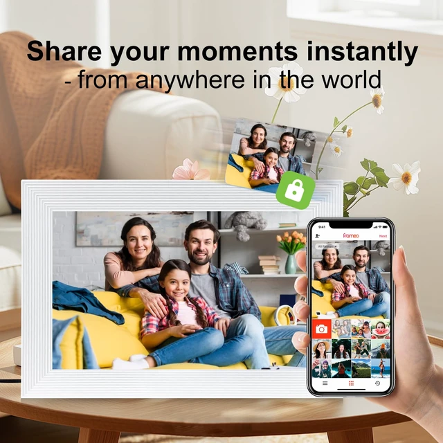 Alt view image 3 of 7 - Frameo White 10.1 Inch Smart WiFi Digital Photo Frame,Digital Picture Frame Wi-Fi with 32GB Storage & SD Slot, Electronic Picture Frame IPS Touch Screen with Auto-Rotate, Gifts for Mom, House Warming