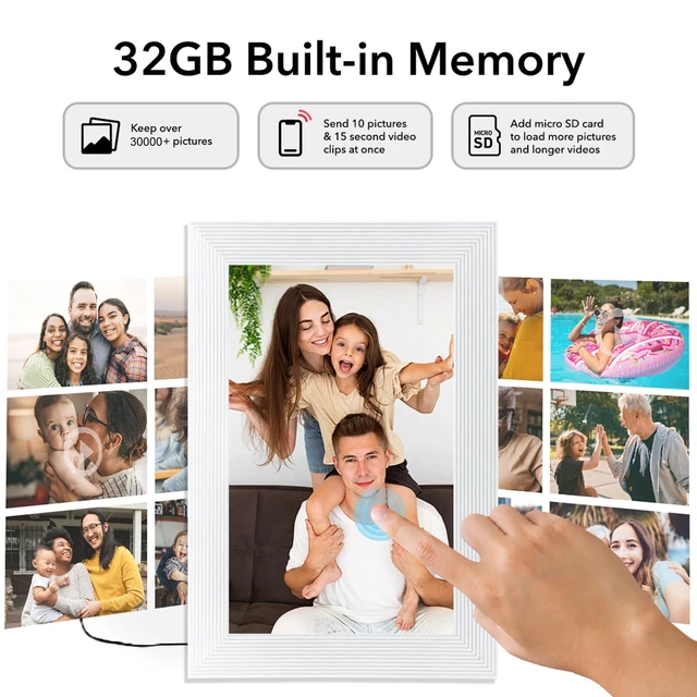 Alt view image 4 of 7 - Frameo White 10.1 Inch Smart WiFi Digital Photo Frame,Digital Picture Frame Wi-Fi with 32GB Storage & SD Slot, Electronic Picture Frame IPS Touch Screen with Auto-Rotate, Gifts for Mom, House Warming