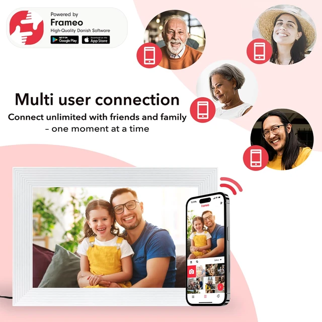 Alt view image 6 of 7 - Frameo White 10.1 Inch Smart WiFi Digital Photo Frame,Digital Picture Frame Wi-Fi with 32GB Storage & SD Slot, Electronic Picture Frame IPS Touch Screen with Auto-Rotate, Gifts for Mom, House Warming