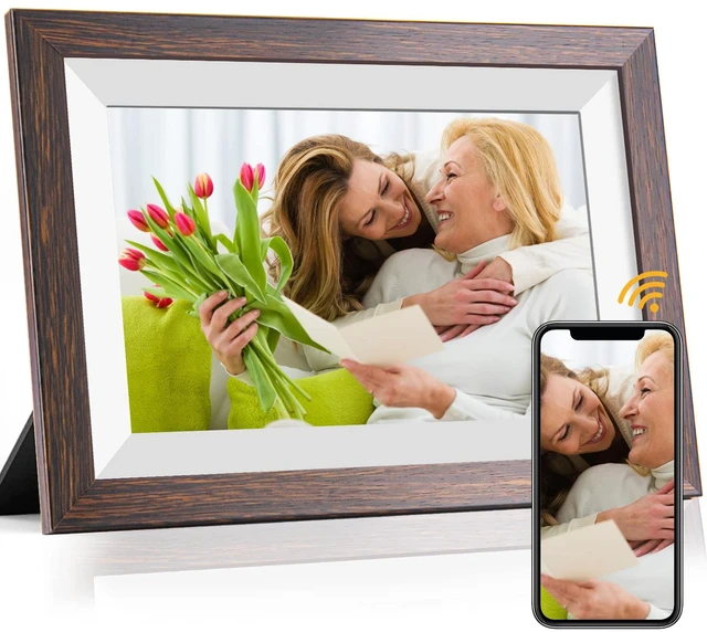 Main image of Frameo 10.1 Inch WiFi Digital Picture Frame with Frameo App, IPS Touch Screen HD Electronic Digital Photo Frame, Share Photos & Videos Instantly, Auto-Rotate Digital Picture Frame, Brown Wood