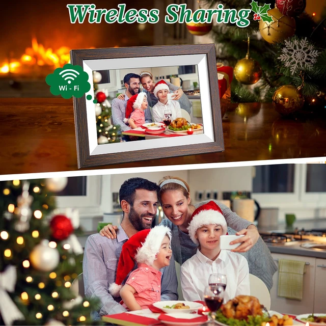 Alt view image 2 of 6 - Frameo 10.1 Inch WiFi Digital Picture Frame with Frameo App, IPS Touch Screen HD Electronic Digital Photo Frame, Share Photos & Videos Instantly, Auto-Rotate Digital Picture Frame, Brown Wood