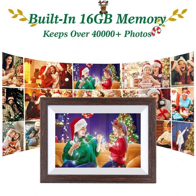 Alt view image 4 of 6 - Frameo 10.1 Inch WiFi Digital Picture Frame with Frameo App, IPS Touch Screen HD Electronic Digital Photo Frame, Share Photos & Videos Instantly, Auto-Rotate Digital Picture Frame, Brown Wood