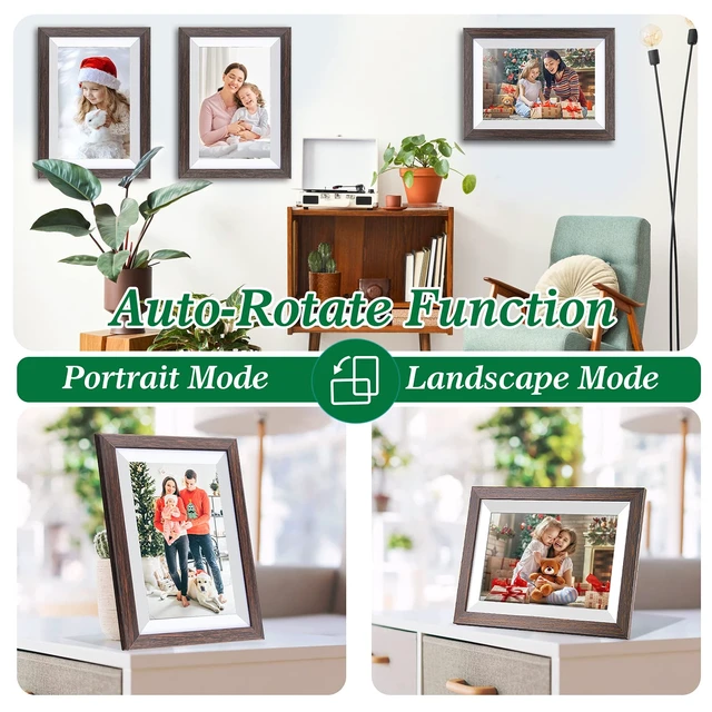 Alt view image 6 of 6 - Frameo 10.1 Inch WiFi Digital Picture Frame with Frameo App, IPS Touch Screen HD Electronic Digital Photo Frame, Share Photos & Videos Instantly, Auto-Rotate Digital Picture Frame, Brown Wood