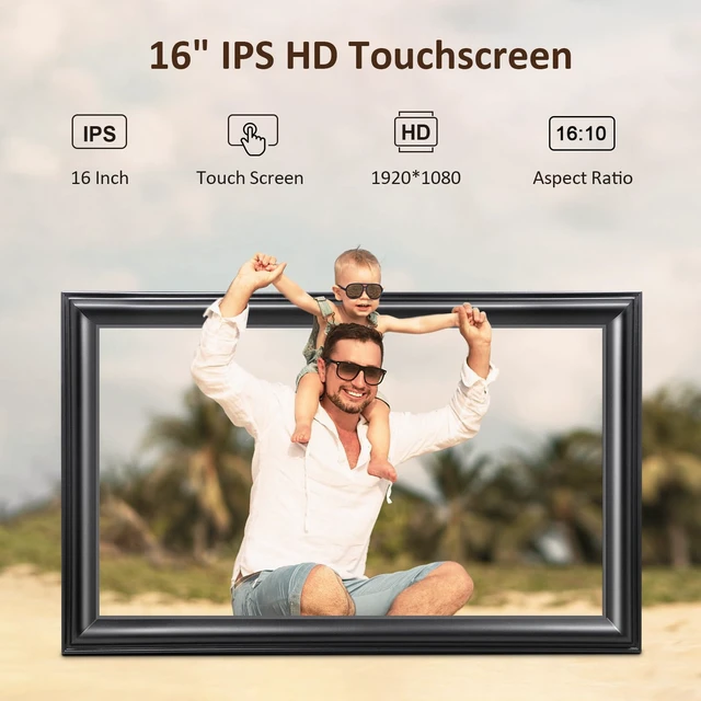 Alt view image 2 of 7 - 16 Inch Large Digital Picture Frame, WiFi Digital Photo Frame with 1920 * 1080 IPS Touchscreen, 32GB Storage, Auto-Rotate, Wall Mountable, Easy Setup, Slideshow Photos and Videos