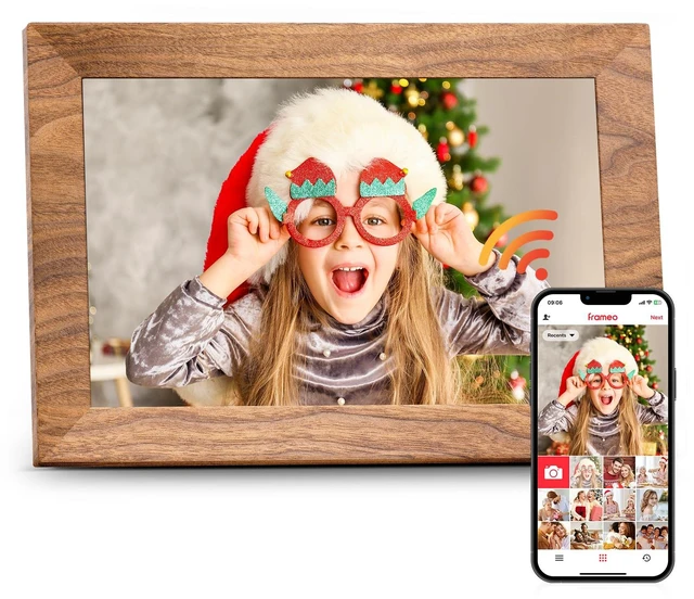 Main image of Frameo 10.1" Digital Picture Frame with 32GB Memory WiFi Electronic Photo Frame Wood 1280 x 800 IPS Touch Screen Auto-Rotate Slideshow Wall Mountable Share Photos/Video Remotely Anywhere