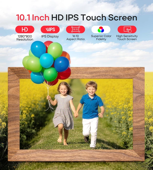 Alt view image 4 of 7 - Frameo 10.1" Digital Picture Frame with 32GB Memory WiFi Electronic Photo Frame Wood 1280 x 800 IPS Touch Screen Auto-Rotate Slideshow Wall Mountable Share Photos/Video Remotely Anywhere