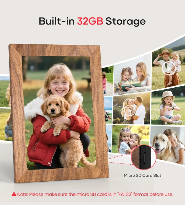 Alt view image 3 of 7 - Frameo 10.1" Digital Picture Frame with 32GB Memory WiFi Electronic Photo Frame Wood 1280 x 800 IPS Touch Screen Auto-Rotate Slideshow Wall Mountable Share Photos/Video Remotely Anywhere