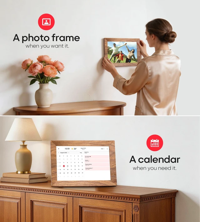 Alt view image 7 of 7 - Frameo 10.1" Digital Picture Frame with 32GB Memory WiFi Electronic Photo Frame Wood 1280 x 800 IPS Touch Screen Auto-Rotate Slideshow Wall Mountable Share Photos/Video Remotely Anywhere